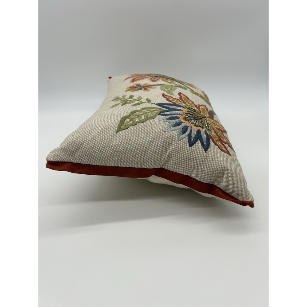 Pier 1 Imports Jacobean Floral Lumbar Pillow Beaded Embroidered Boho Velvet Trim - Picture 3 of 8